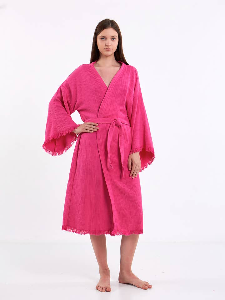 Yaz Concepts - Wholesale Kimono - Women's - Pink Bride Script Bridal Party Get Ready Short Kimono Robe