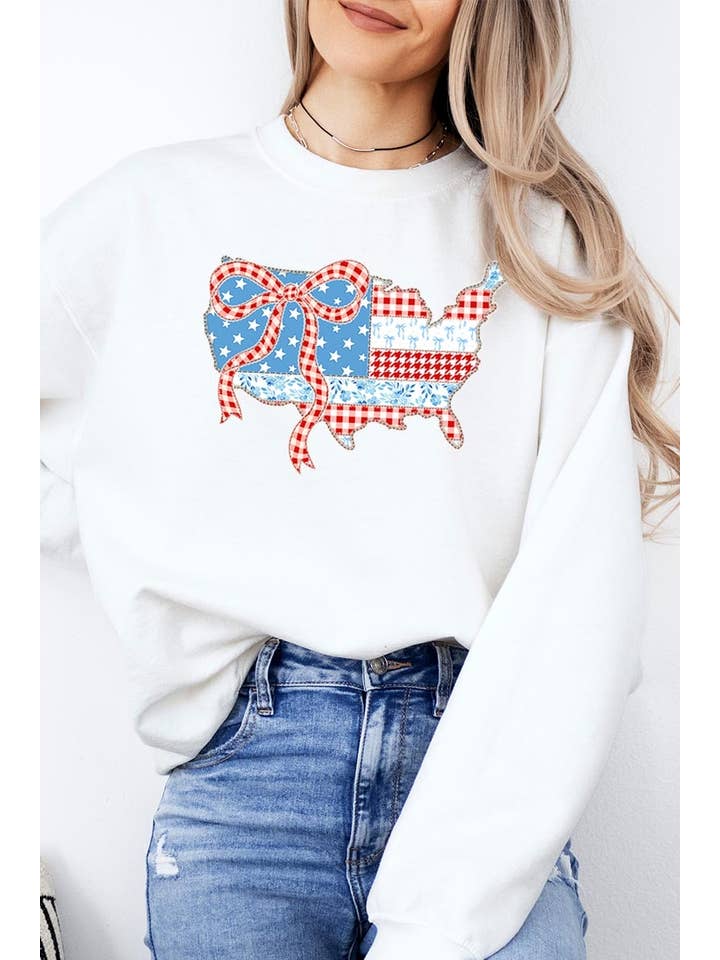 Pink Irene Wholesale - Wholesale Shirt - Women's - USA Map Patchwork Graphic Sweatshirt