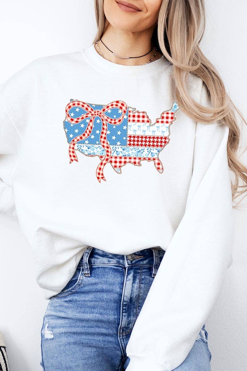 Pink Irene Wholesale - Wholesale Shirt - Women's - USA Map Patchwork Graphic Sweatshirt