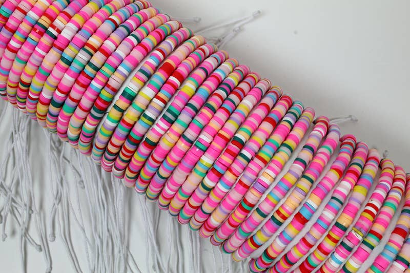 Western Counties Wholesale – wholesale Beaded bracelet – Tube Of Multi Coloured Fimo Beads Wristbands1
