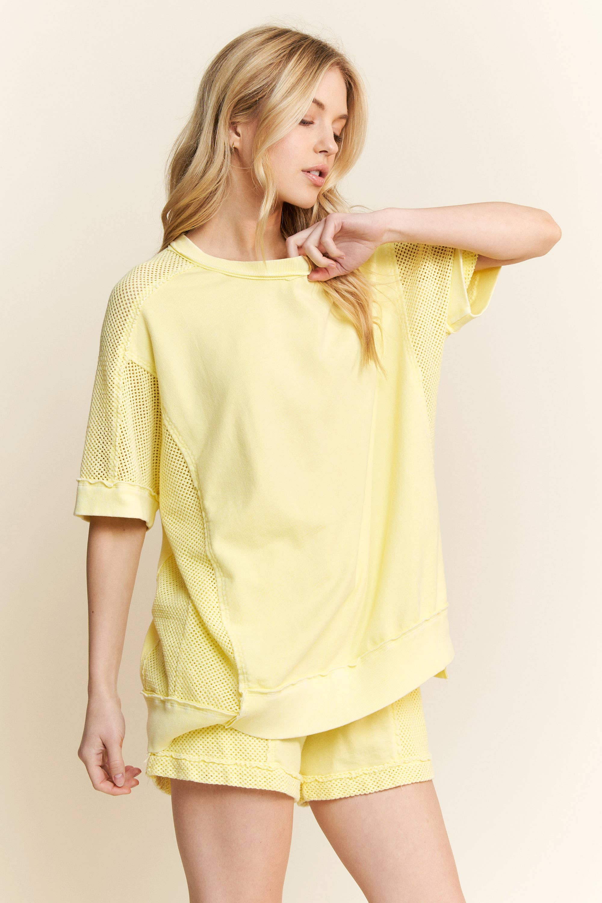 J.Her – wholesale T-shirt – women's – MineralWashed Open Mesh Tshirt HT633315