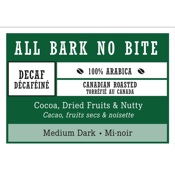 All Bark No Bite Decaffeinated Whole Coffee Bean for wholesale by Porch Dog Coffee