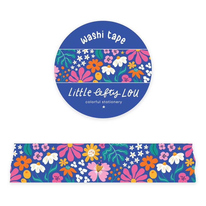 Little Lefty Lou - Wholesale Washi Tape - Wide Blue Flowers Washi Tape