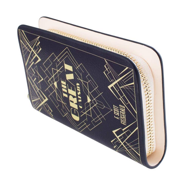 Gatsby Art Deco Black Book Zip Around Purse for wholesale by Well Read Company