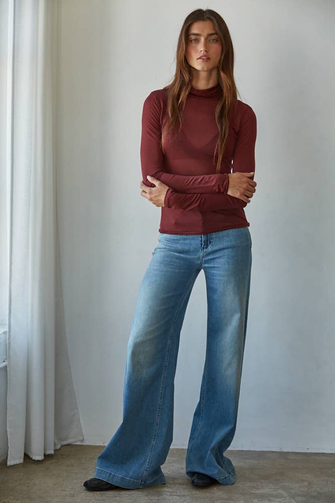 By Together - Wholesale Knit Top - Women's - L8611 | Knit Tencel Jersey Turtleneck Long Sleeve Sheer Top10