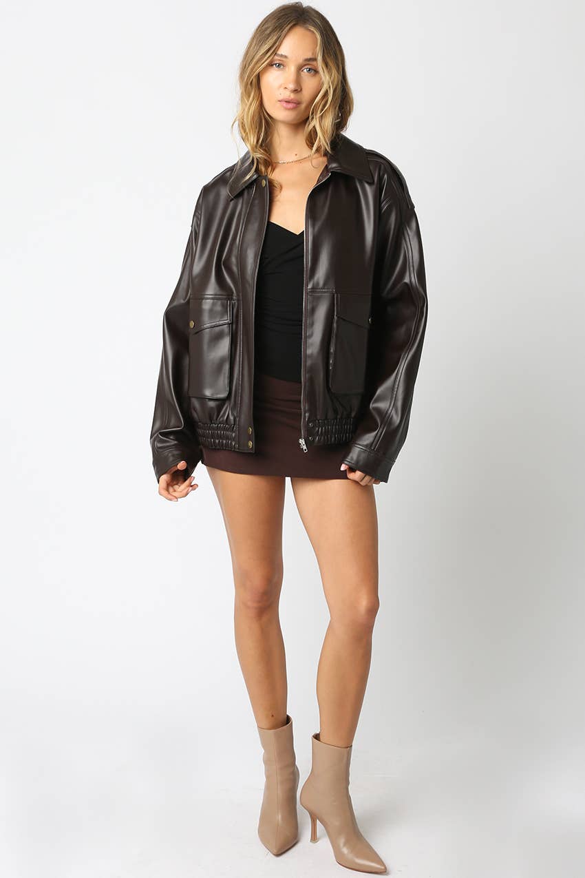 Olivaceous - Venta al por mayor Chaqueta de cuero - Mujer - Chaqueta Carina Pu9