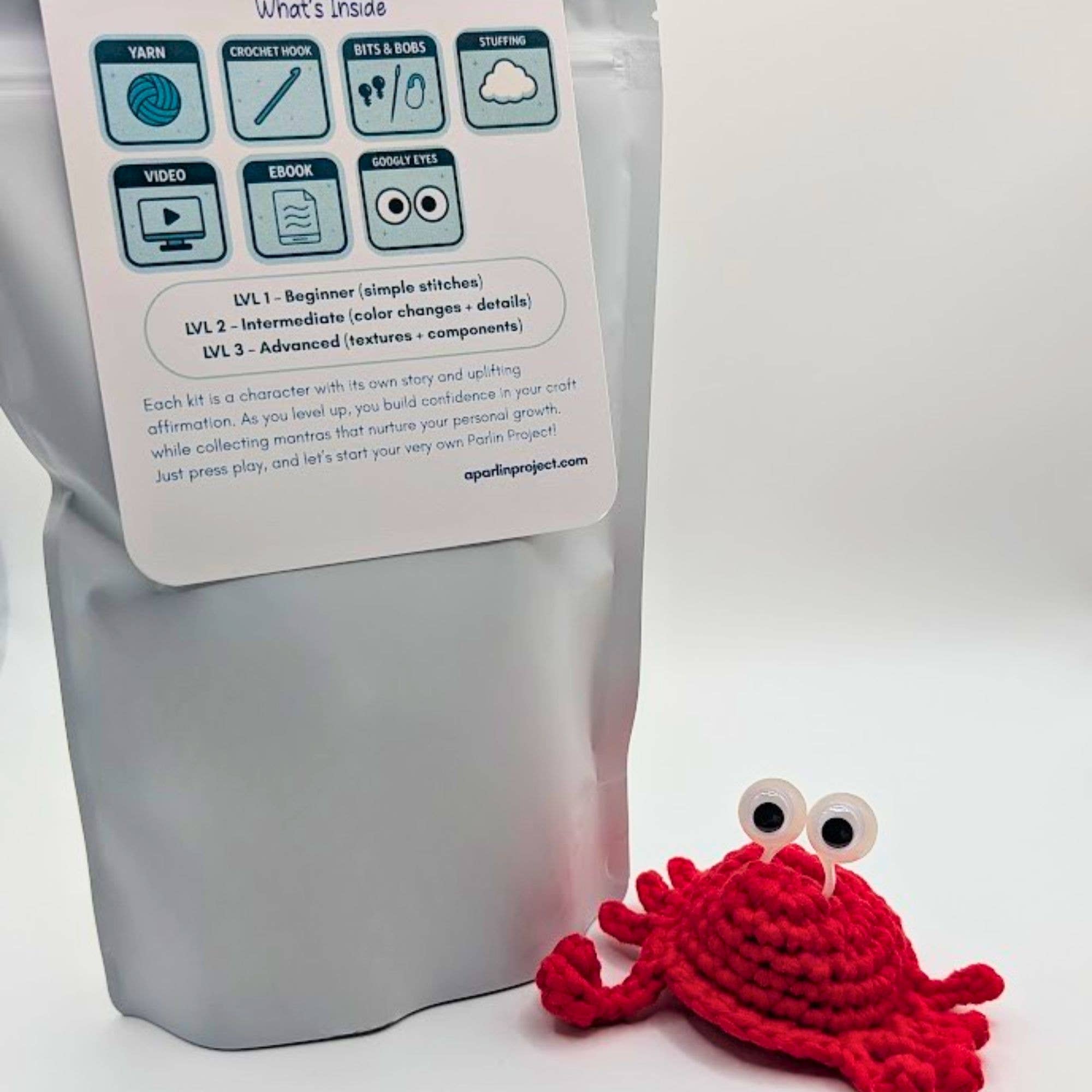 A. Parlin Project LLC - Wholesale Knitting/Crochet Supplies - Crabby Chuckles (red) Sensory Friendly Crochet Kit – Level 21