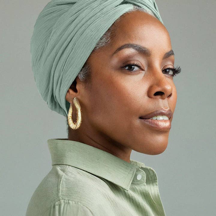 Green Premium Soft Lined Turban in Sage for wholesale on Faire
