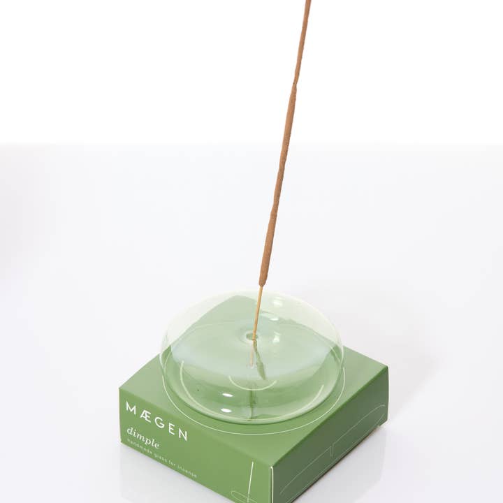 MÆGEN - Wholesale Incense holder - Dimple - Hand Blown Glass Incense Holder Green1