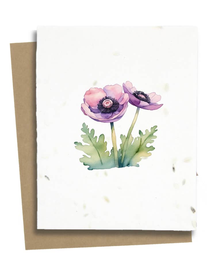 Carte de vœux Fleur d'Anémone pour la vente par Greet n' Grow Plantable Cards