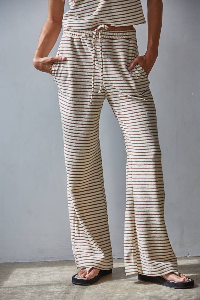 By Together - Wholesale Lounge Sweatpants/Joggers - Women's - L8945B | Knit Polyester Cotton Striped Flare Pants6