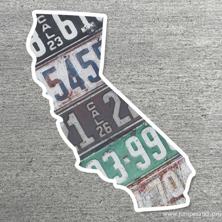 Autocollant en vinyle imperméable California Vintage pour plaques d'immatriculation pour la vente par Juniper & Spruce