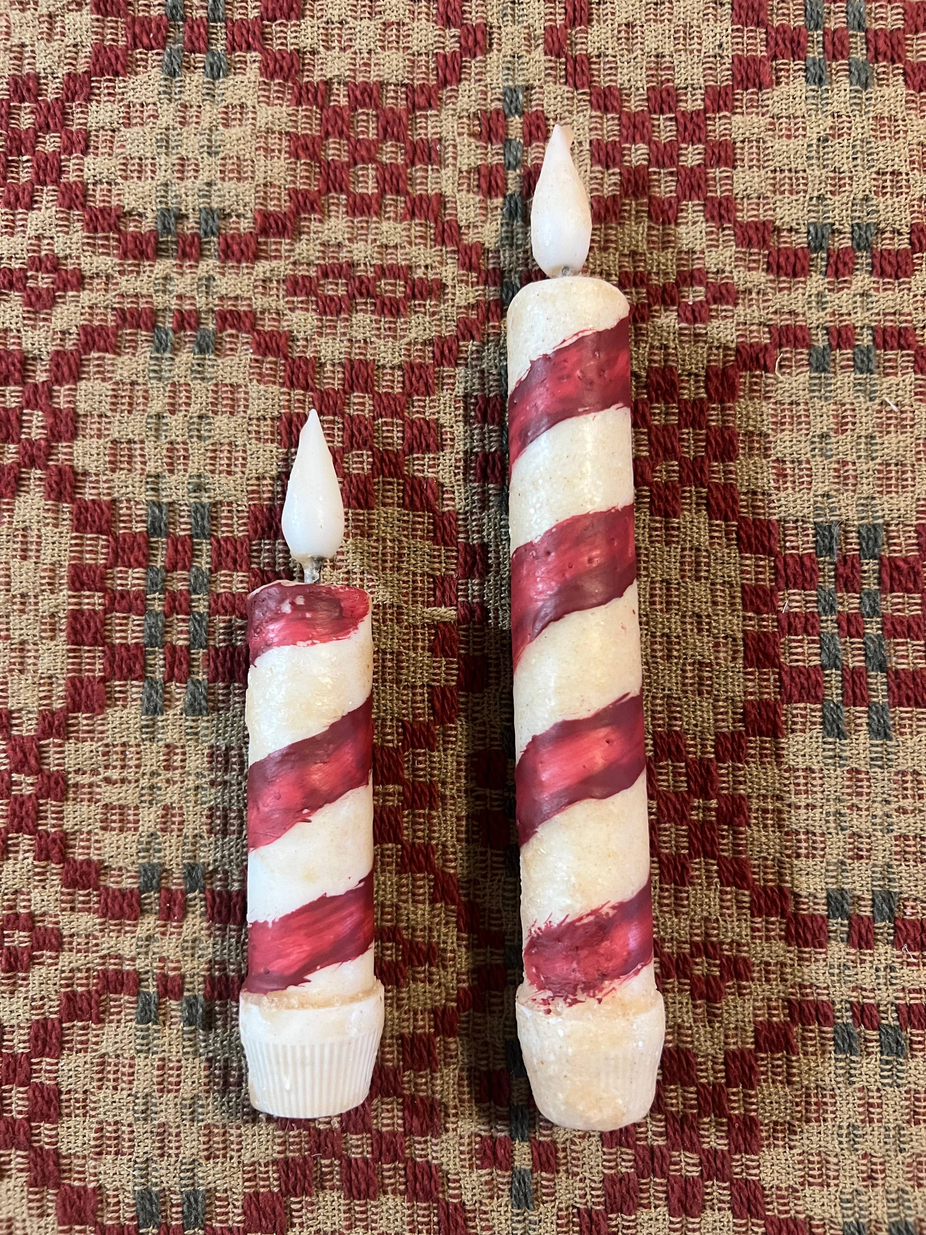 Raggedy Junction - Wholesale Flameless Candle - 4" or 6” Battery  Timer Glow flame Taper w/timer Candy Cane1