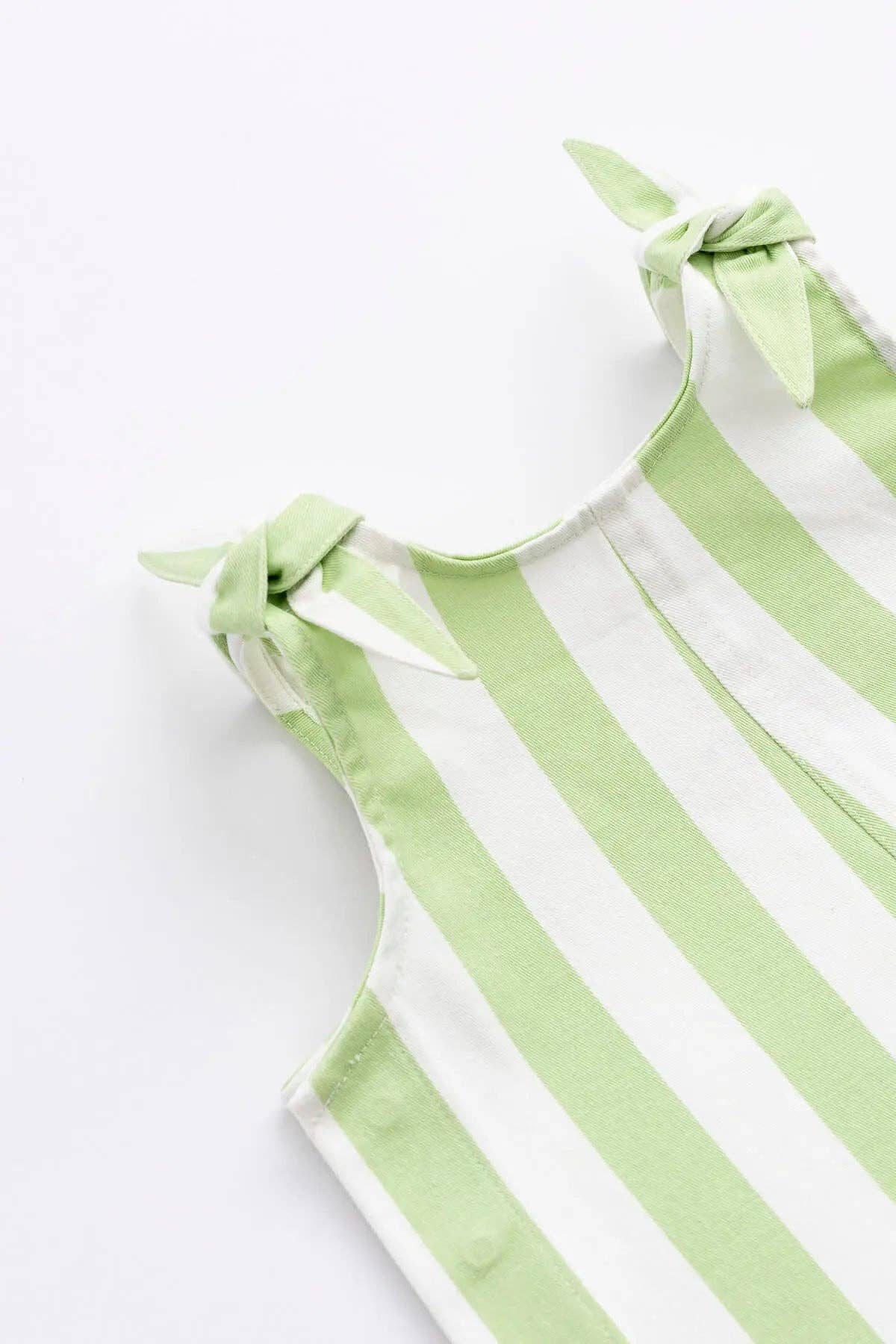 Monica + Andy – wholesale Jumpsuit – Baby – Ruffle Tie Romper_Green Cabana Stripe1