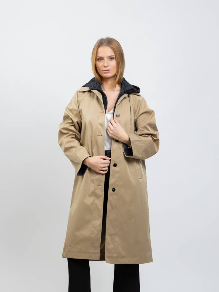 FAUX 2-PIECE PARKA WITH CONTRAST HOOD for wholesale by KZELL PARIS