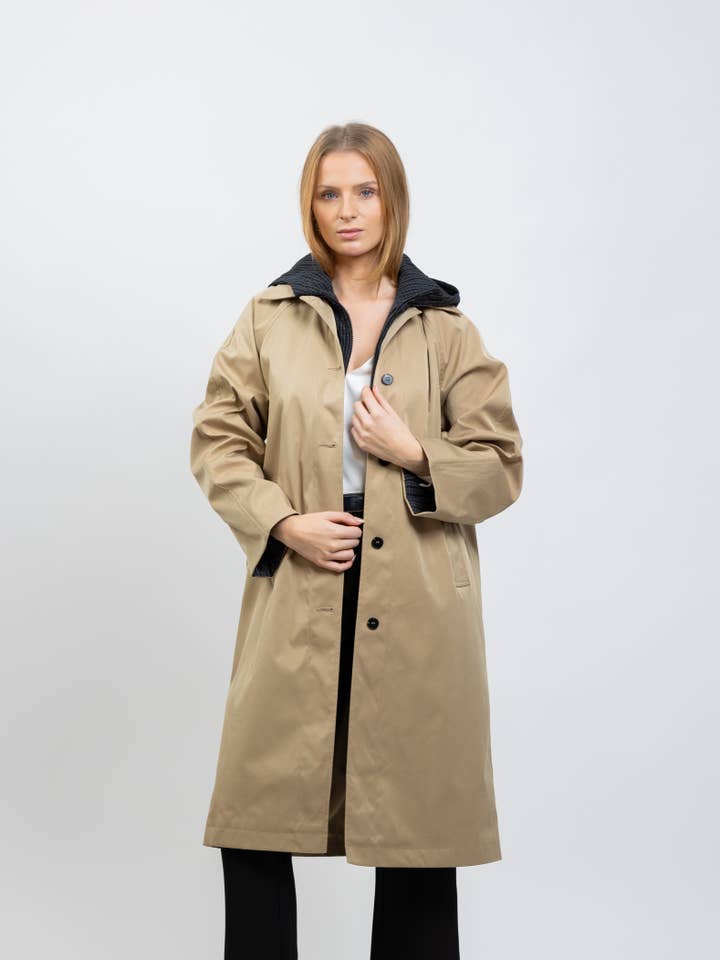 FAUX 2-PIECE PARKA WITH CONTRAST HOOD for wholesale by KZELL PARIS