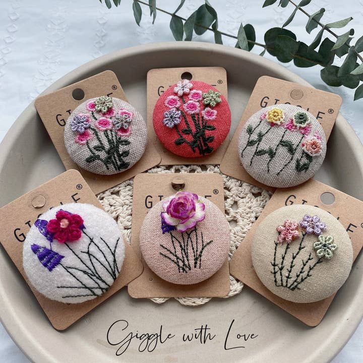 Giggle with Love - Wholesale Brooch - Floral Embroidery Brooch Pin| Handmade Girl Embroidered Pin |Party Coat Jacket Brooch Pin| Small Floral Scarf Pin|3d Flower Brooch Pins