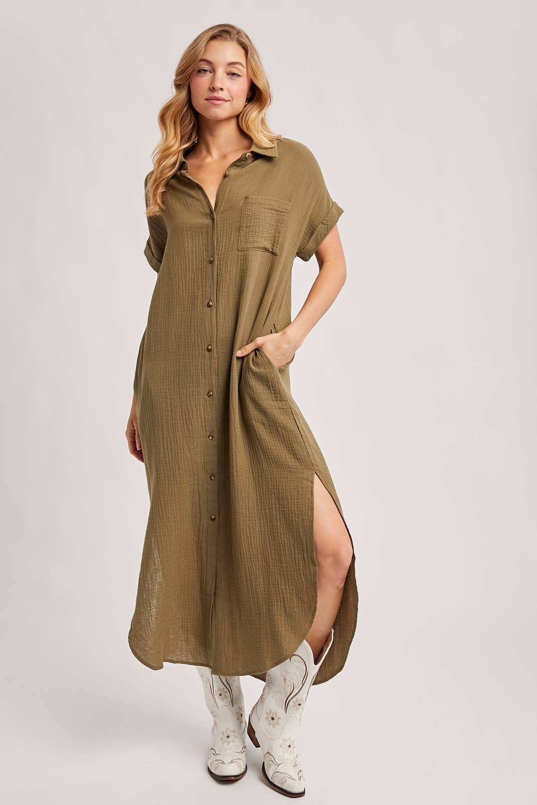 Bluivy - Wholesale Dress - Women's - BUTTON UP MAXI SHIRT DRESS WITH POCKET83