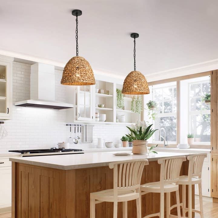 Belles Lighting - Wholesale Chandelier/Hanging Light - Holpha 1-Light Wood Rattan Pendant Light2