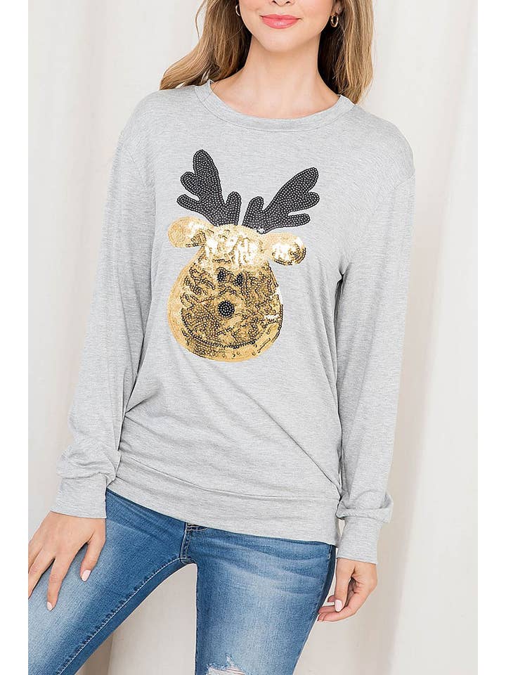 ROUSSEAU – Engroshandel Tunika - Dame – Langærmet top med paillet-elgprint8