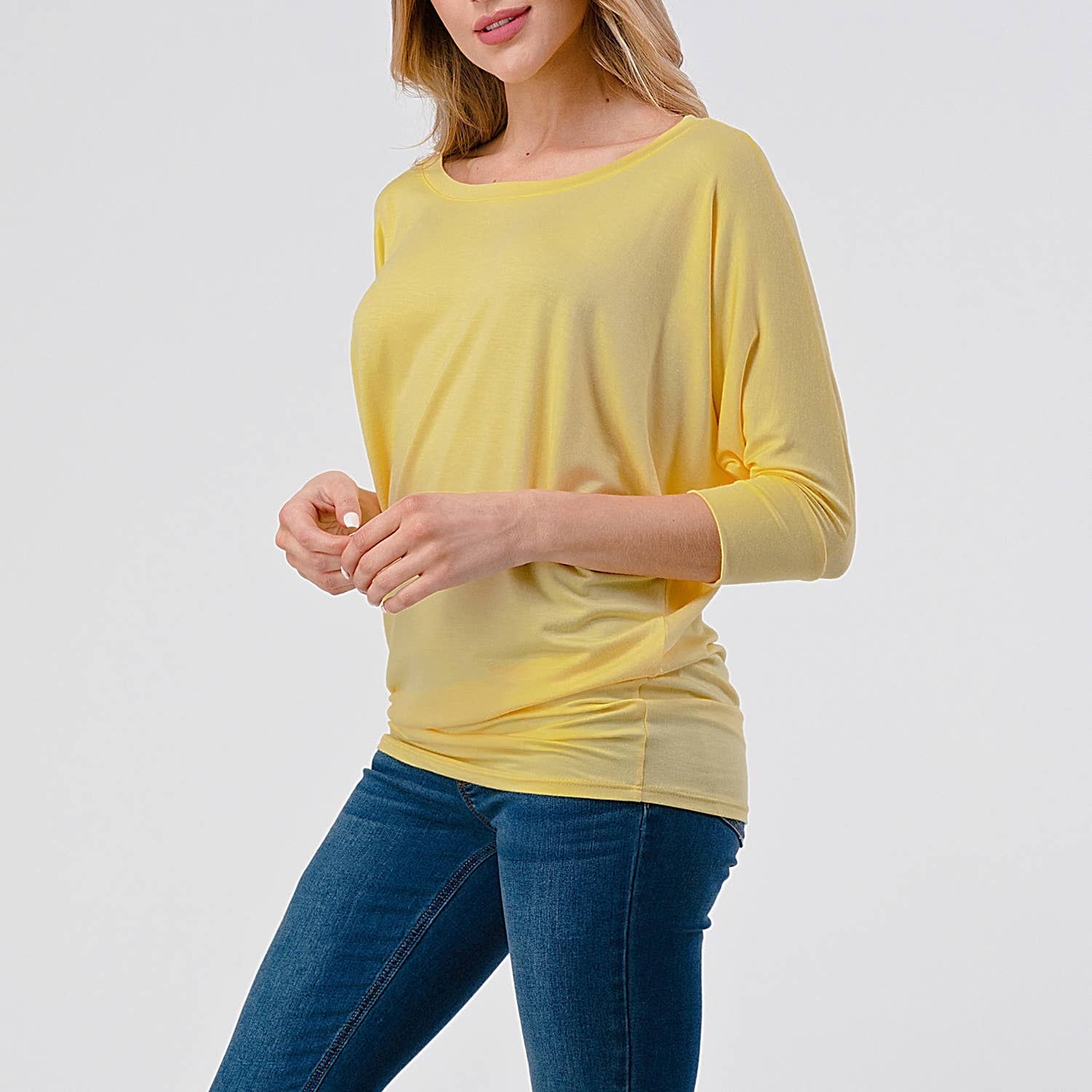 Heimious - Wholesale Knit Top - Women's - 3/4 Dolman Sleeve Round neck Modal Jersey  Top, 250373