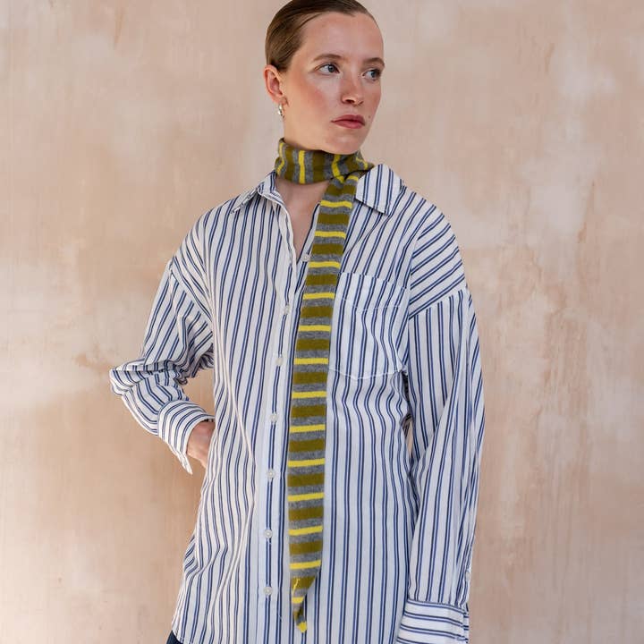 TBCo – wholesale Scarf – Women's – Merino Wool Neck Tie in Green Stripe4