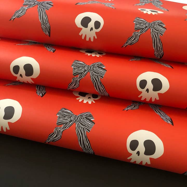 Skelly Paper Co. - Wholesale Flat Wrap - Skull & Bows Wrapping Paper