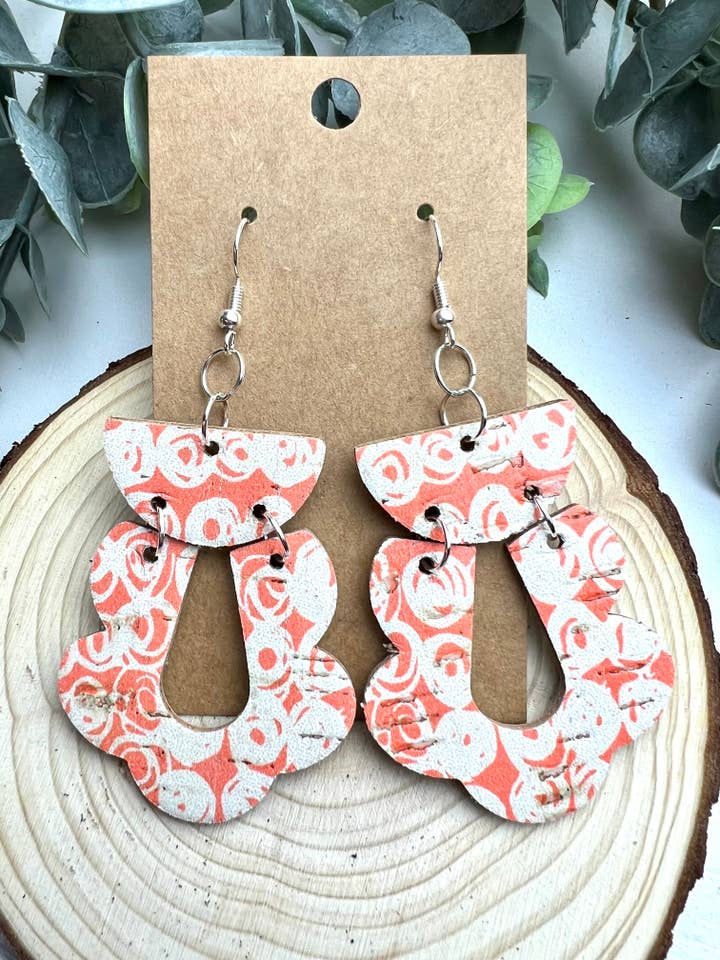 Coral Cork/Leather Earrings for wholesale by Lindsey Lane Wholesale