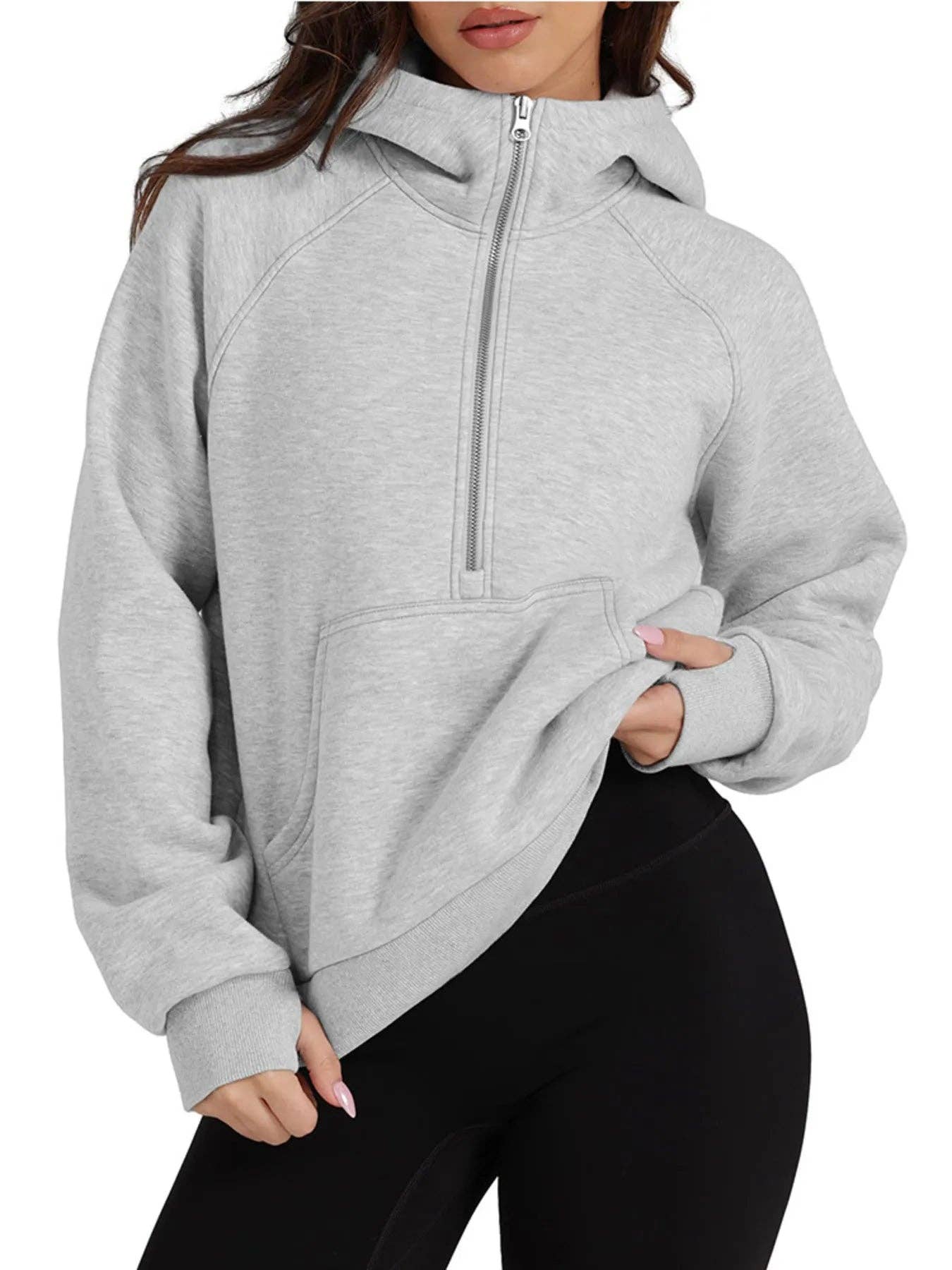 React Activewear - Wholesale Hoodie – Women's - Half-Zip Hoodie with Kangaroo Pocket
