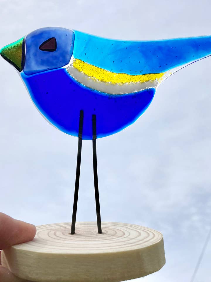 Fused Glass Colourful Bird Ornament for wholesale by Leona Stewart Glass