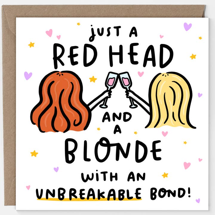 Carte d'une rousse et d'une blonde avec un lien incassable pour la vente par Arrow Gift Co