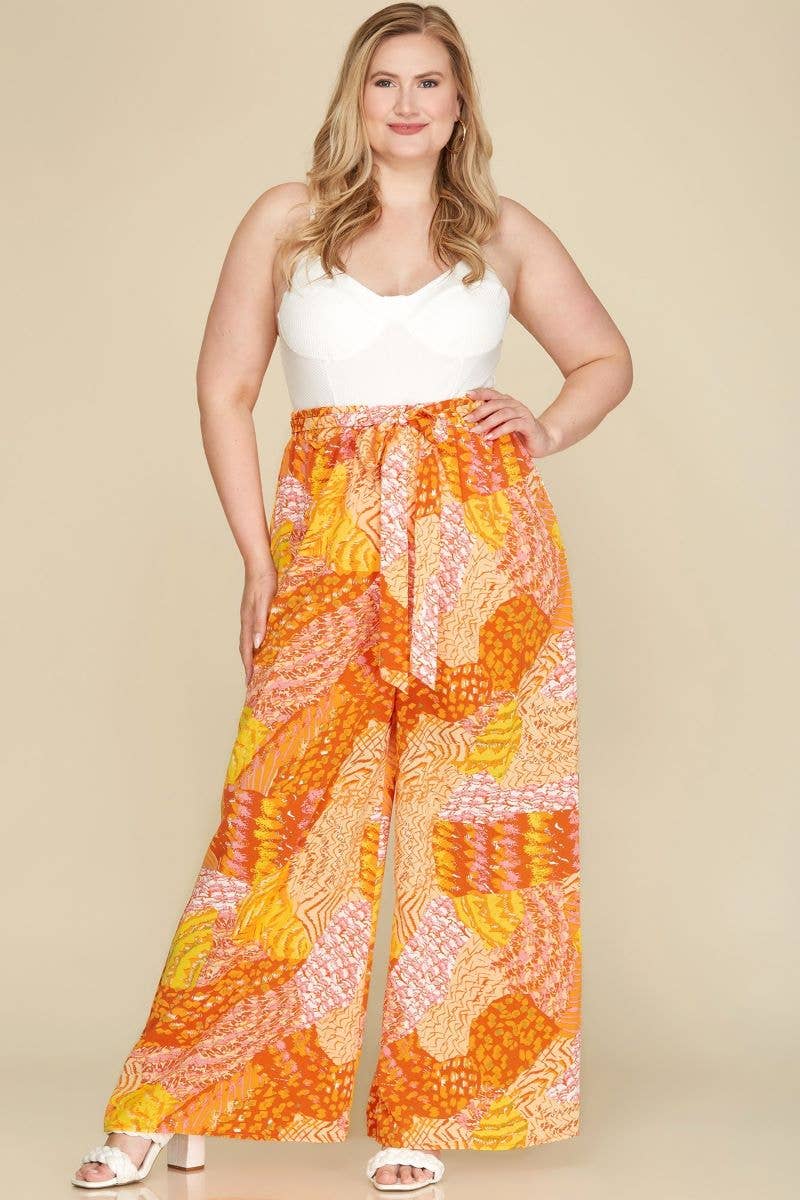 ORANGE WAIST SASH SATIN LONG PLUS SIZE PANTS S10PSY484 for wholesale on Faire