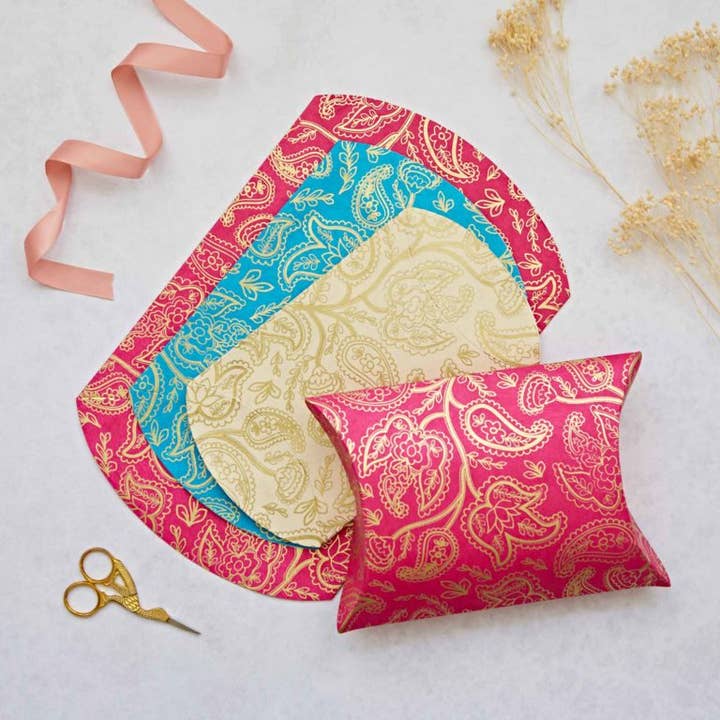 Paisley Lokta Pillow Box Style Gift Box - Various Colours for wholesale by The Paper High Gift Company Limited