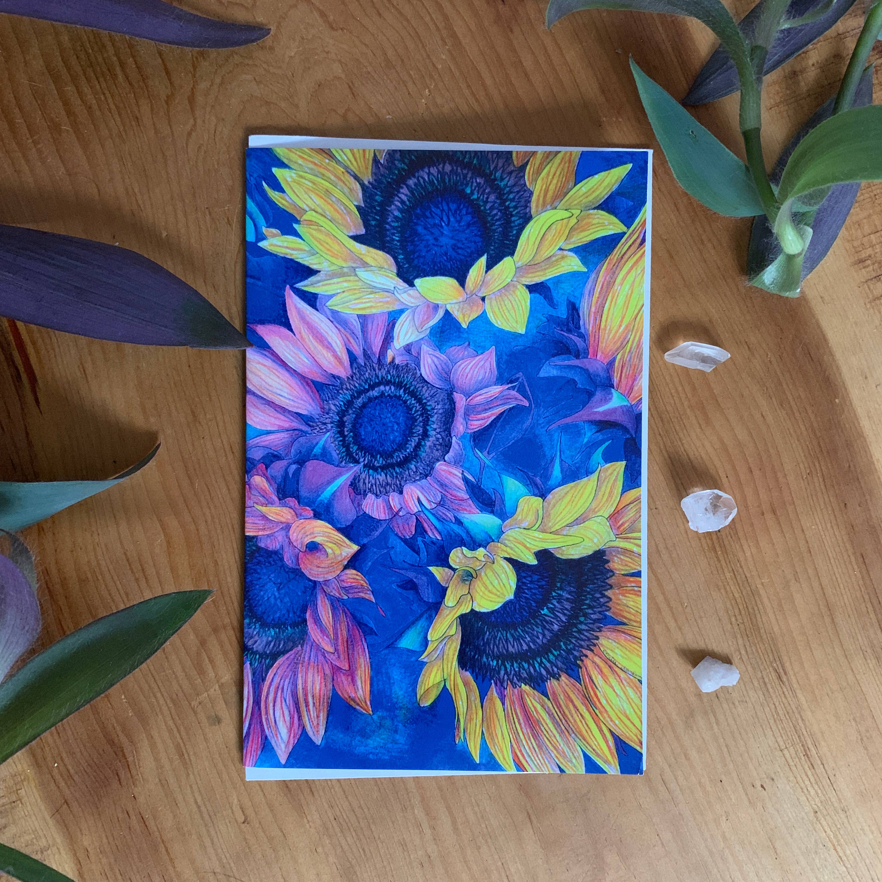 Artwork By Emilie - Wholesale Everyday Greeting Card - Blue Sunflowers Greeting Card1