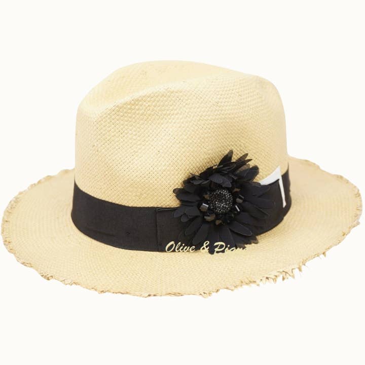 Olive & Pique - Wholesale Straw Hat - Women's - Tattered Raw Edge Paper Straw Panama Hat with Flower Glitz 3