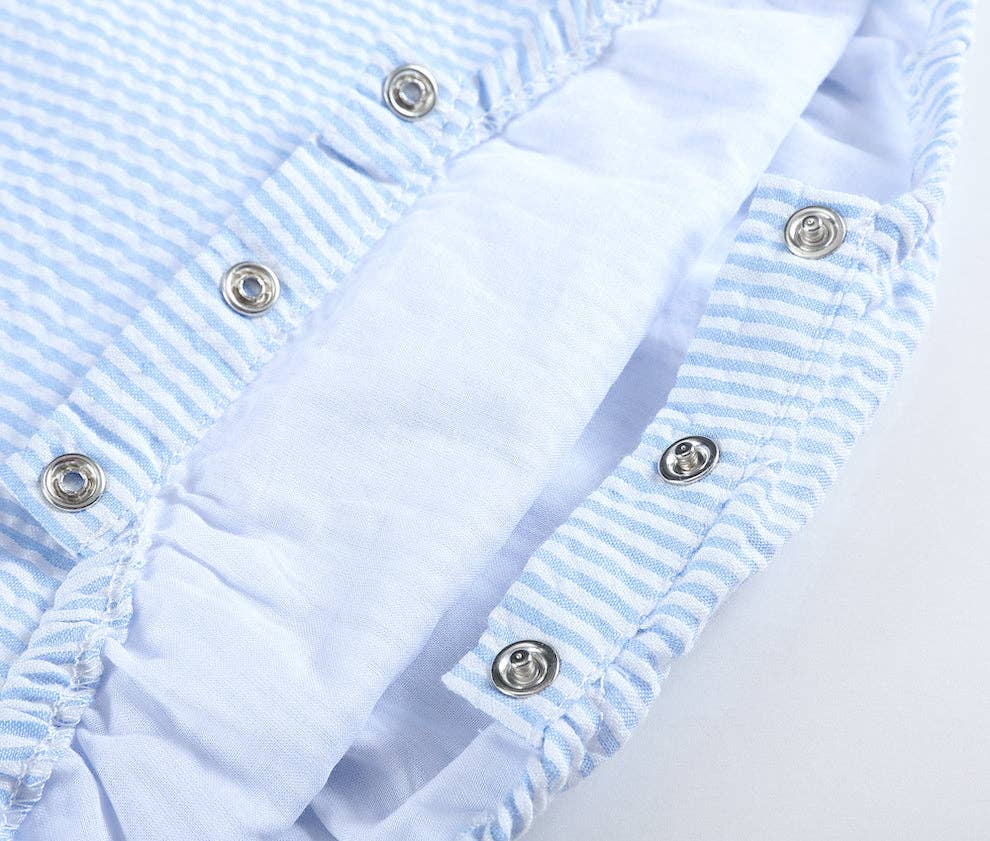 Lil Cactus - Wholesale Romper - Kids - Classic Light Blue Seersucker Bubble Romper2