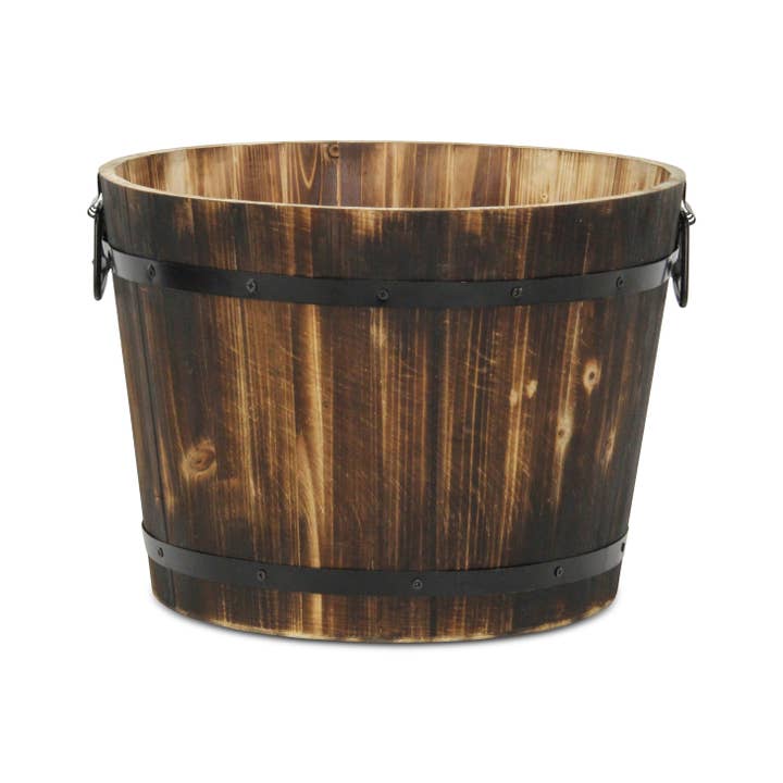 Cheungs Home Decor - Vente Pot - Seau décoratif en bois marron foncé Mariva avec accents et poignées en métal10
