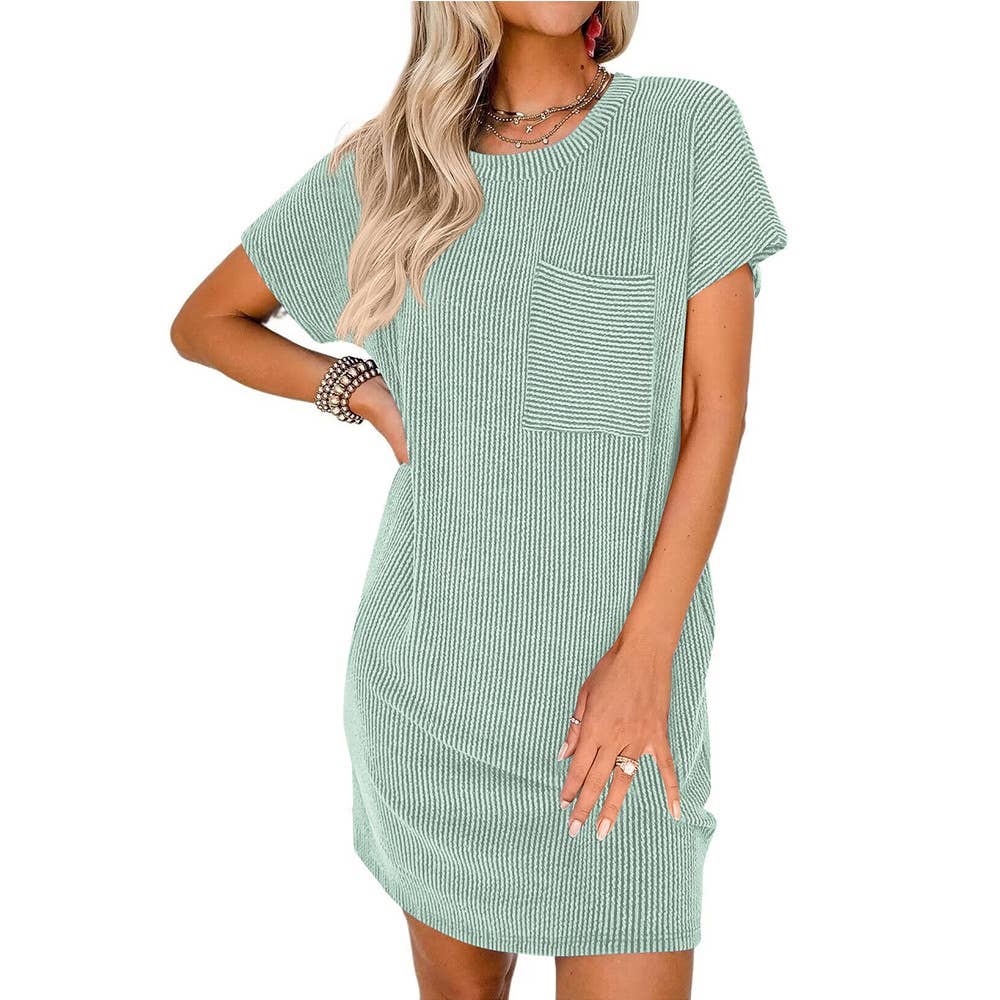 Lovesoft – Großhandel Kleid – Damen – Sommerliches lässiges T-Shirt-Kleid mit kurzen Ärmeln (mit Taschen)0