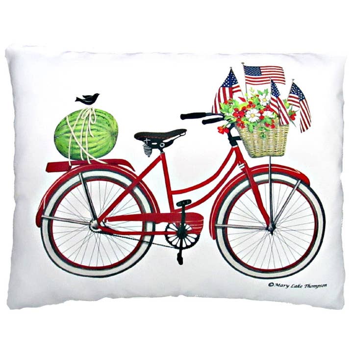 Pillow - Patriotic Red Bike & Watermelon - indoor / outdoor for wholesale by Magnolia Casual