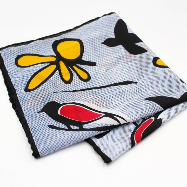 Matilde Beldroega – wholesale Handkerchief – Unisex – 100% silk scarf - Little Birds Dancing - small