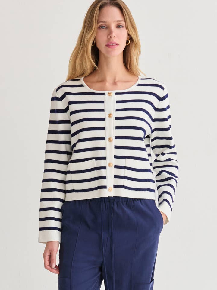 CT9652 - Rene Cardigan de Malha Jacquard às Riscas por atacado de Crescent