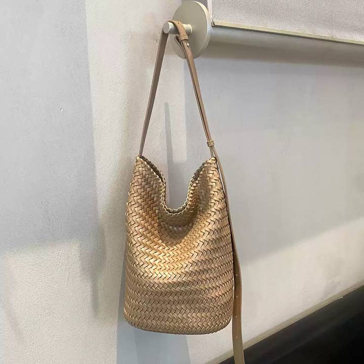 Sook Stainable - Wholesale Shoulder Bag - Women's - Leather Weaving Braid Bucket Shape Shoulder Crossbody Bag2