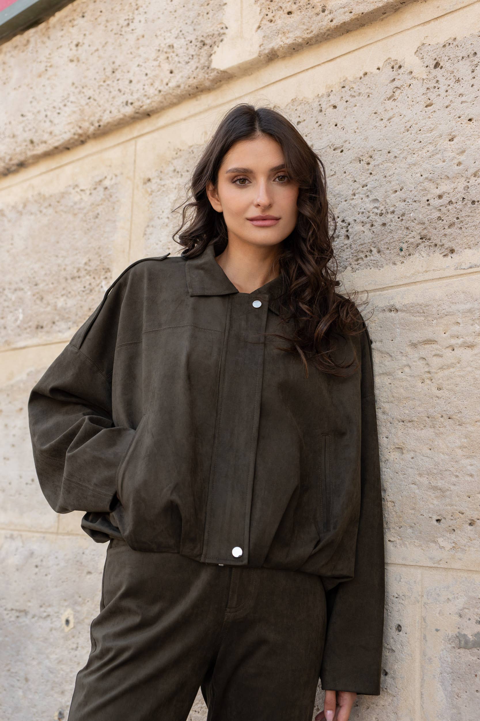 Attentif Paris - Wholesale Bomber Jacket - Women's - Oversized bomber jacket in suede with a loose fit13