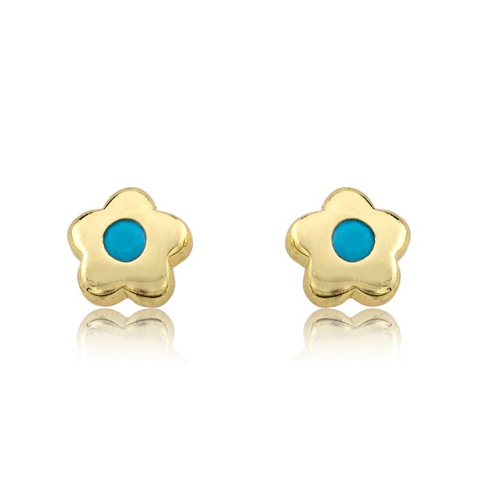 Little Miss Twin Stars - Wholesale Stud/Post Earrings - LMTS 14K Gold Plated Flower Small Stud Earring4