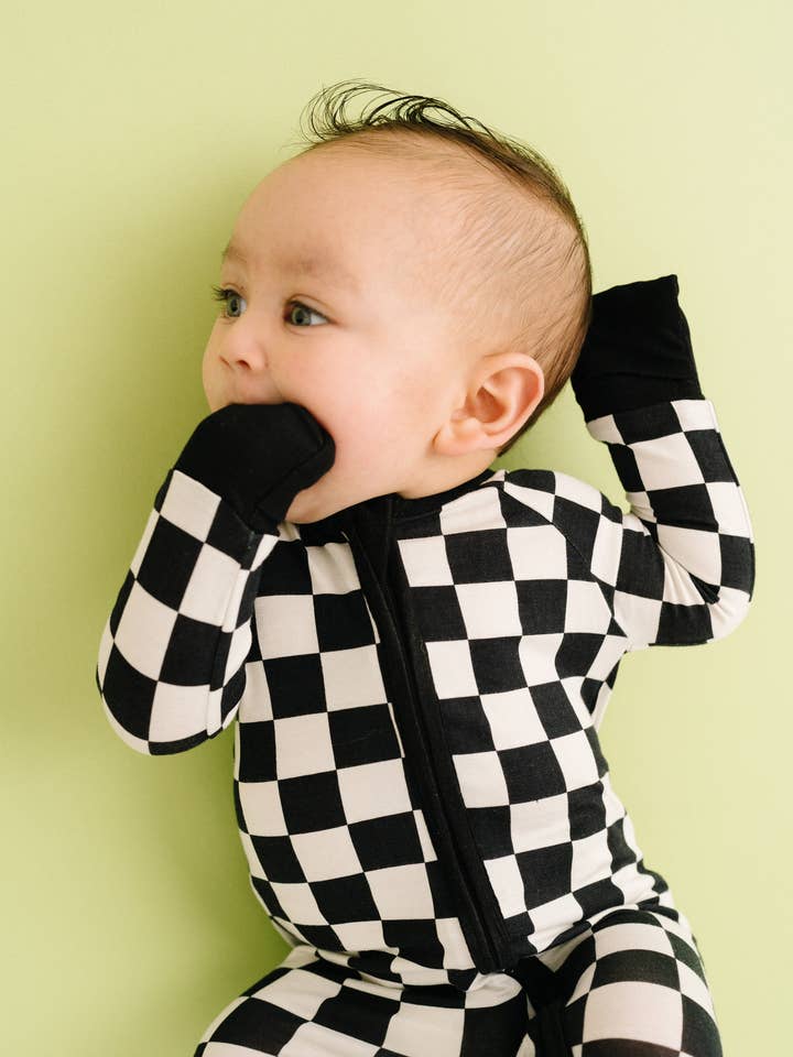 Little One Shop - Wholesale Sleepsuit - Baby - Black Checkered Bamboo Sleeper