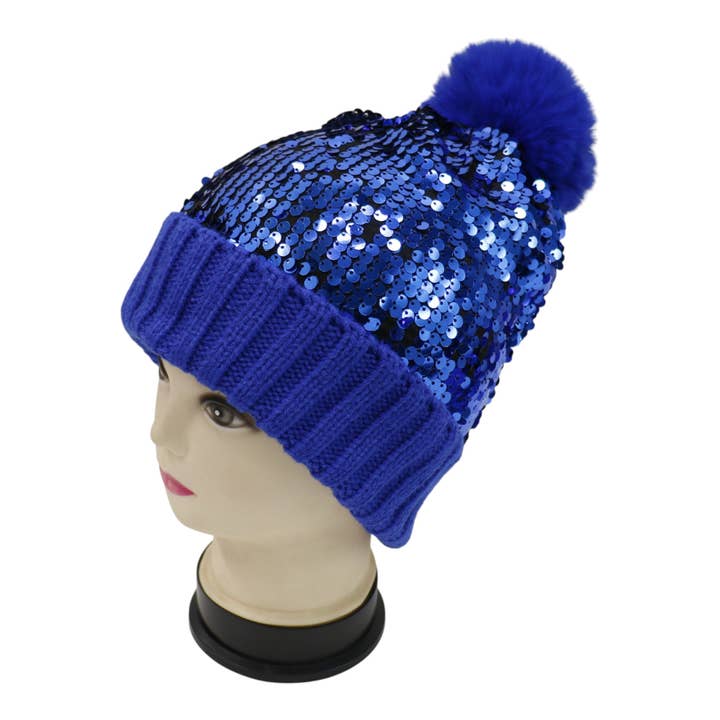 TAPA fashion - Wholesale Beanie – Women's - Pom Pom Sequin Beanie HA3715-1 (3PC)16