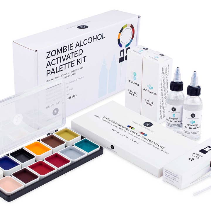 Narrative Cosmetics - Wholesale Face Paint/Play Makeup - Kids - 12-Color Zombie Alcohol-Activated Professional SFX Makeup Palette