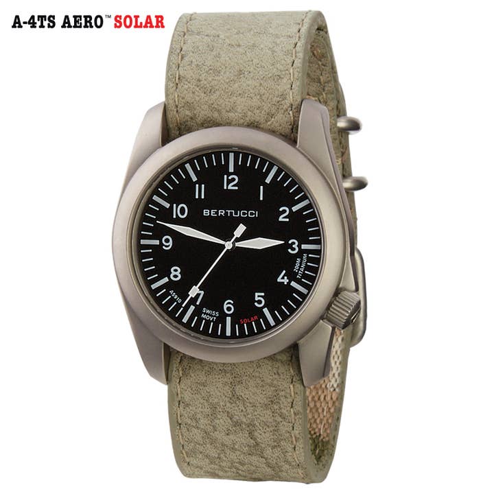 A-4TS AERO Solar Schwarzes Zifferblatt Laub Überlebenslederband für den Großhandel von Bertucci