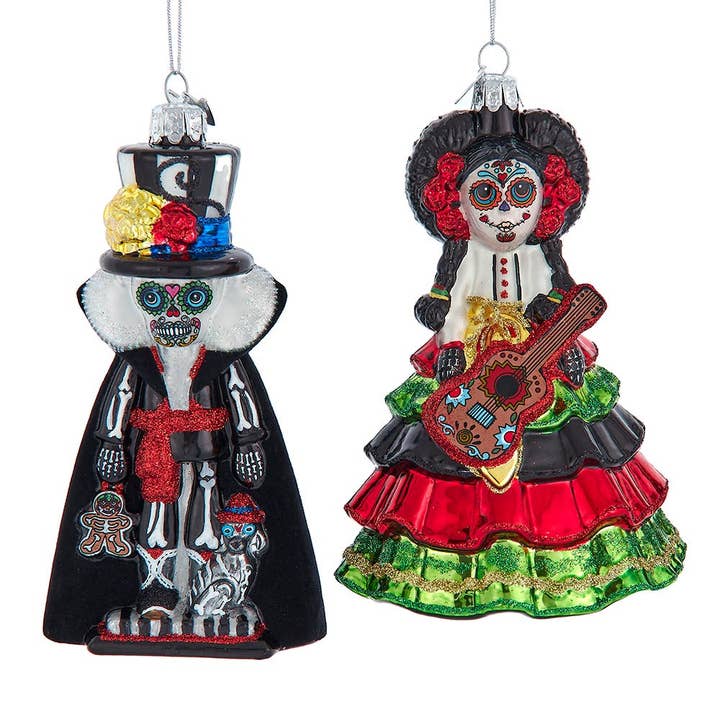Noble Gems™ Glass Day Of The Dead Girl & Boy Orns, 2/A for wholesale by Kurt S. Adler, Inc.