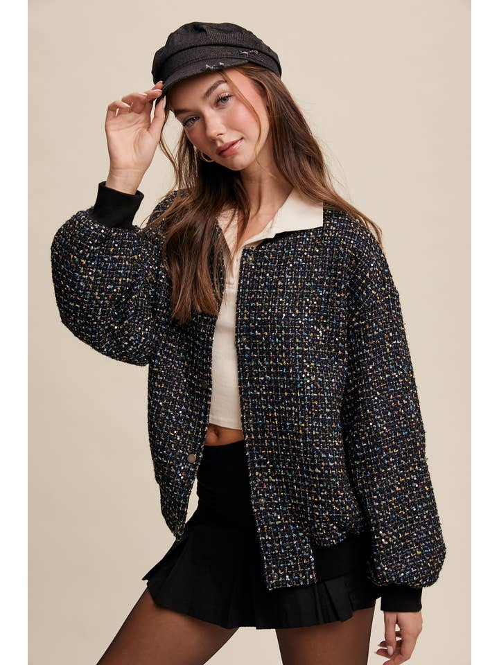 Listicle - Wholesale Bomber Jacket - Women's - Sequin Tweed Bomber Jacket LJ023822